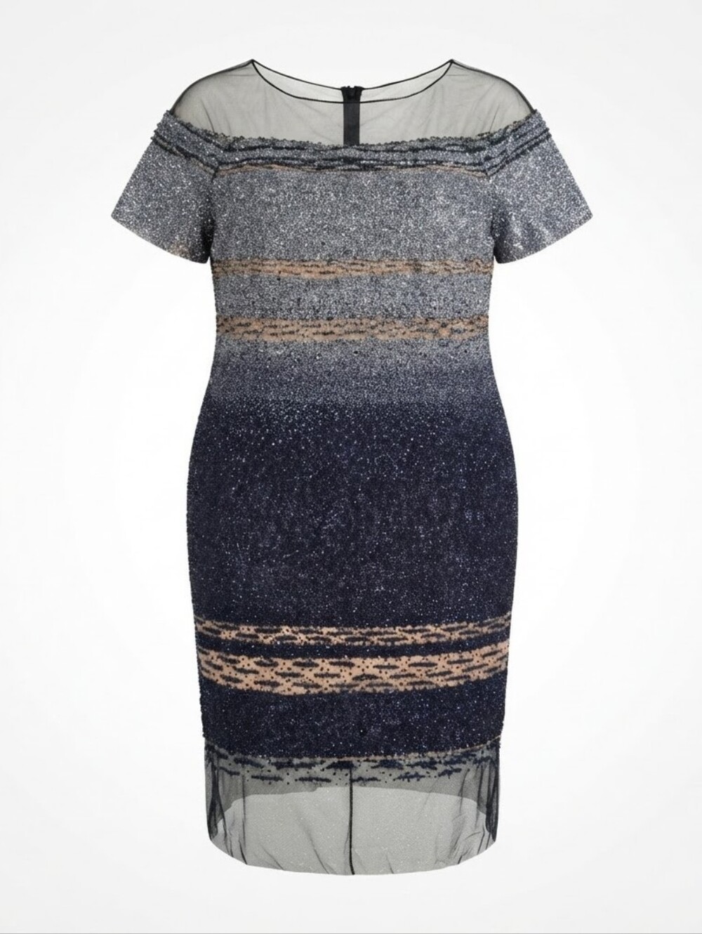 Pamella Roland Signature Coctail Sequin Evening Mesh Midi Dress sz 14-16 READ